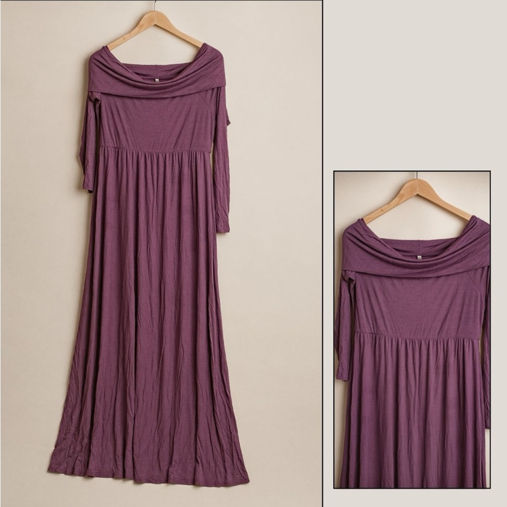 Purple Off-Shoulder Maternity Dress